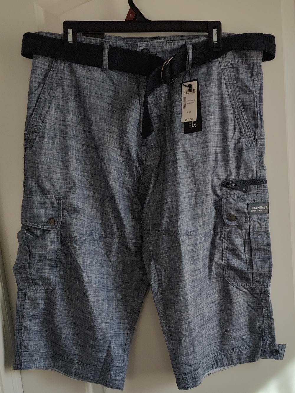 Essentials Men's Gray Cargo Shorts with Belt - Essentials